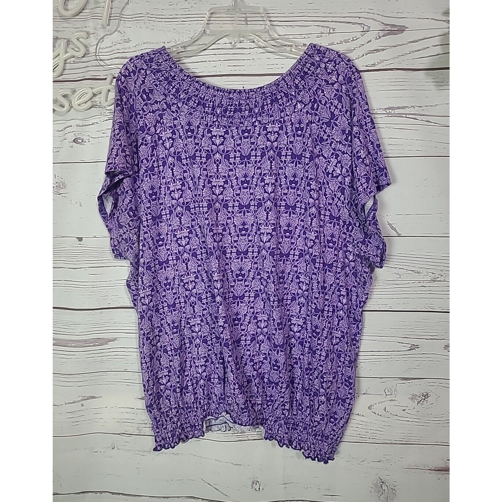 Lane Bryant Purple Ikat Print Smocked Waist‎ Short Sleeve Top Womans Size 22/24 - Picture 2 of 5
